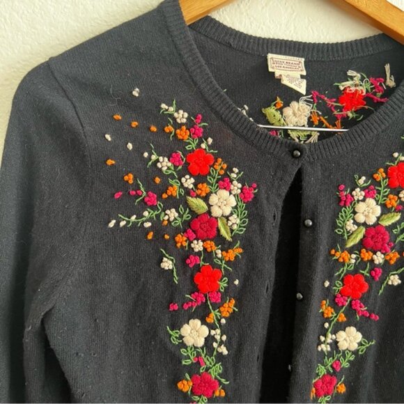 Lucky Brand Vintage Floral Embroidered Cardigan Sz S - Picture 2 of 5